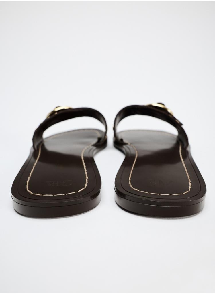 Flat split suede slider sandals with studs