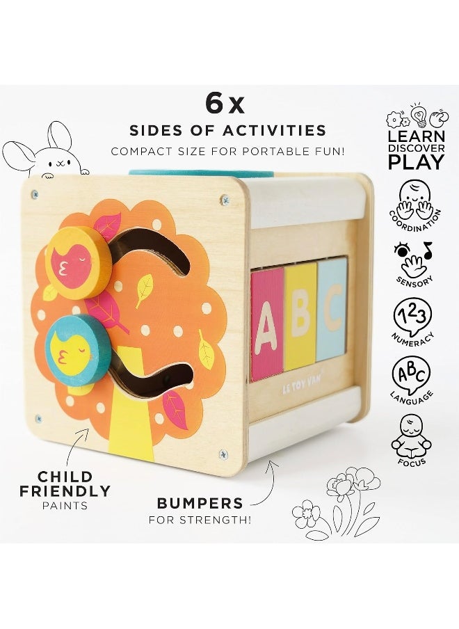 Le Toy Van - Wooden Educational Petilou Multi-Sensory Activity Cube With Spinning Wheel