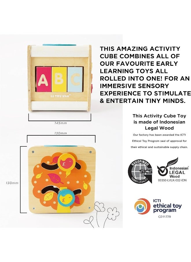 Le Toy Van - Wooden Educational Petilou Multi-Sensory Activity Cube With Spinning Wheel