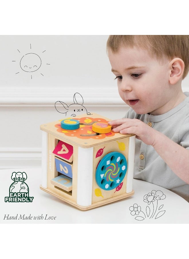 Le Toy Van - Wooden Educational Petilou Multi-Sensory Activity Cube With Spinning Wheel