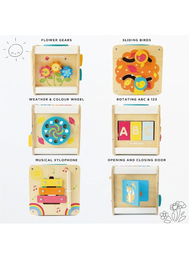 Le Toy Van - Wooden Educational Petilou Multi-Sensory Activity Cube With Spinning Wheel