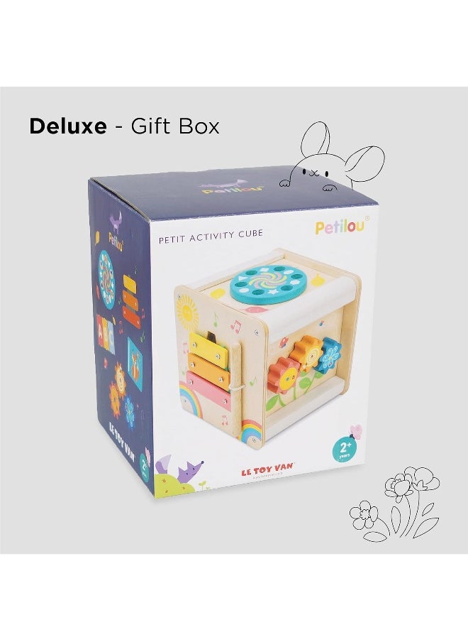 Le Toy Van - Wooden Educational Petilou Multi-Sensory Activity Cube With Spinning Wheel