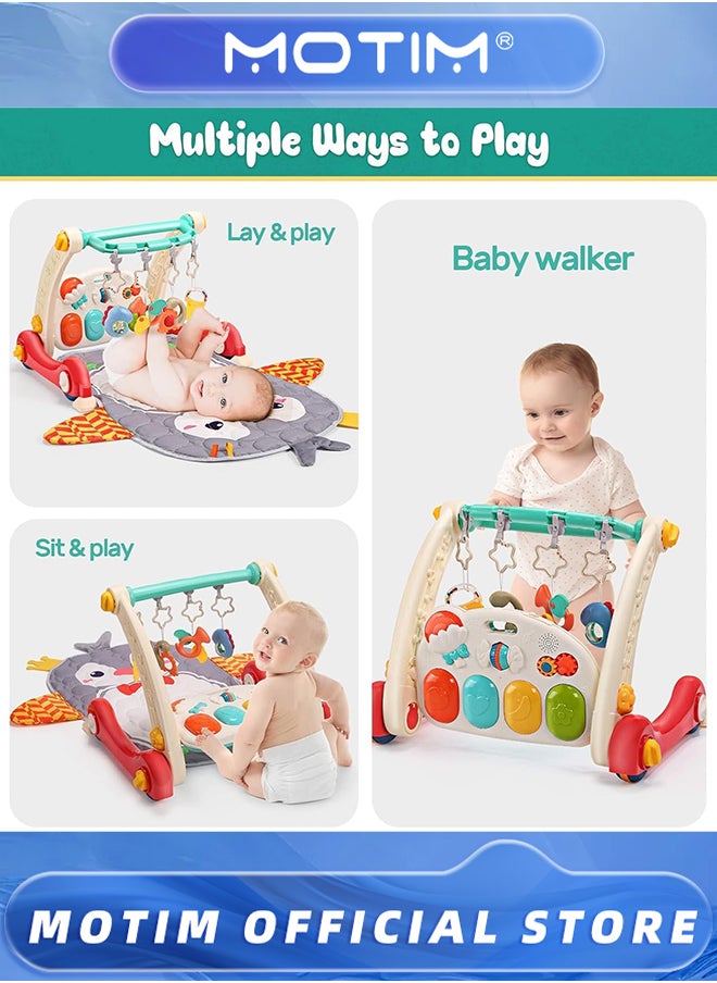 Baby Gym Play Mat Baby Learning Walker Baby Activity Mat with Play Piano Musical Activity Center with Lights Baby Push Walkers Tummy Time Mat for Infant Newborn Toddlers