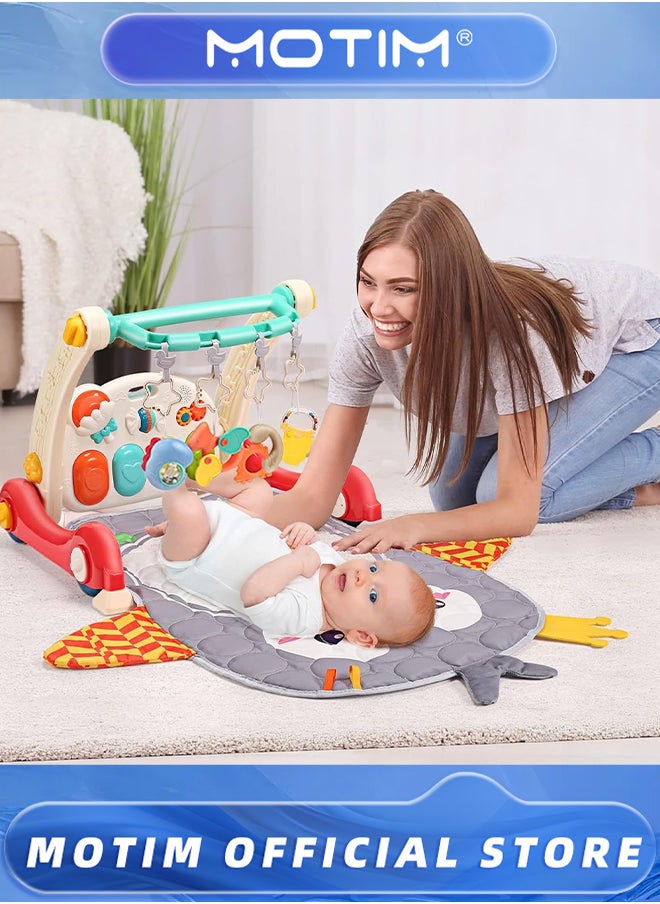 Baby Gym Play Mat Baby Learning Walker Baby Activity Mat with Play Piano Musical Activity Center with Lights Baby Push Walkers Tummy Time Mat for Infant Newborn Toddlers