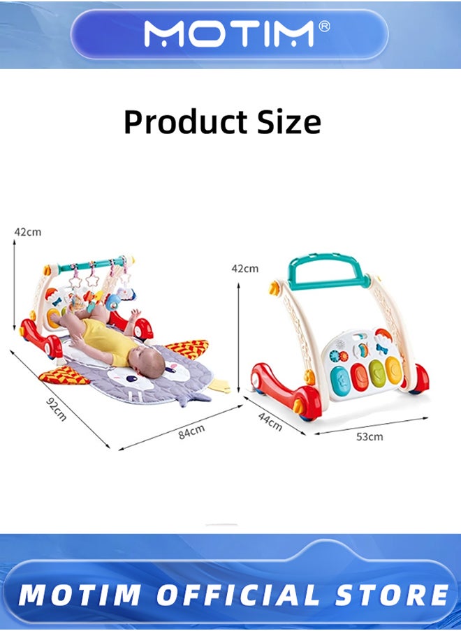 Baby Gym Play Mat Baby Learning Walker Baby Activity Mat with Play Piano Musical Activity Center with Lights Baby Push Walkers Tummy Time Mat for Infant Newborn Toddlers