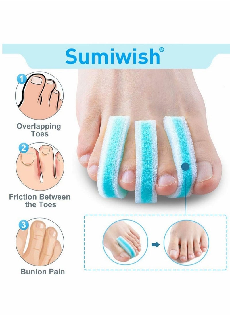 Foam Toe Separators, Breathable Spacers, Reduce Friction and Relieve Corns Pain, to Align Crooked, Overlapping, Corn, Blister Irritation, 10 Pairs (Blue)