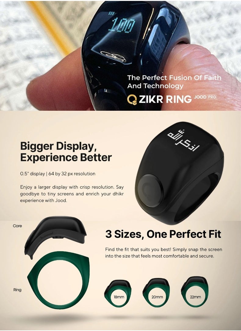 Zikr Ring Jood Pro – Smart Islamic Ring with Prayer Reminders, Tasbih Counter, Fitness Tracker & IP67 Water Resistance | Titanium