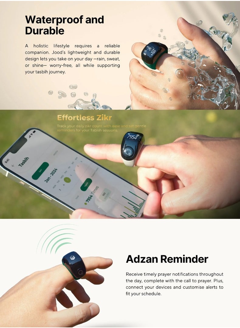 Zikr Ring Jood Pro – Smart Islamic Ring with Prayer Reminders, Tasbih Counter, Fitness Tracker & IP67 Water Resistance | Titanium