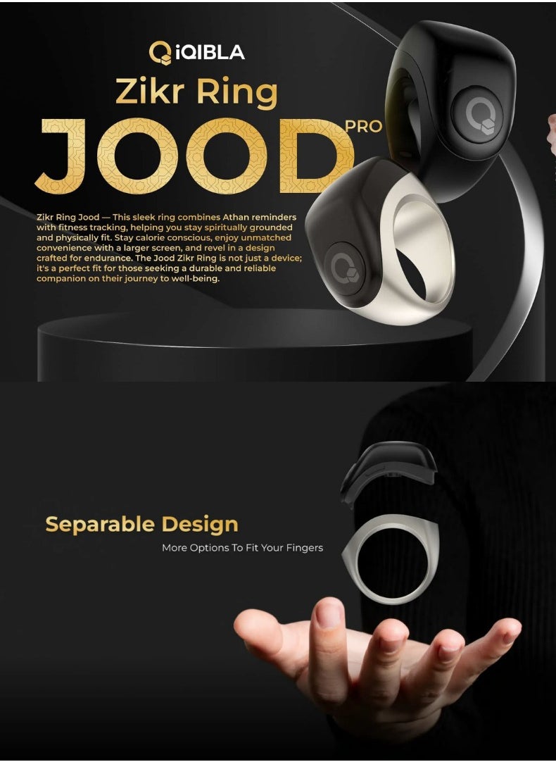 Zikr Ring Jood Pro – Smart Islamic Ring with Prayer Reminders, Tasbih Counter, Fitness Tracker & IP67 Water Resistance | Titanium