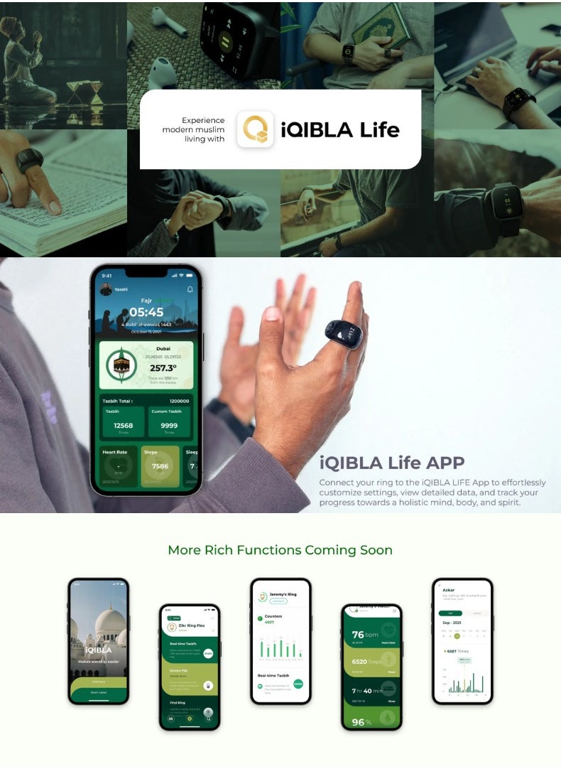 Zikr Ring Jood Pro – Smart Islamic Ring with Prayer Reminders, Tasbih Counter, Fitness Tracker & IP67 Water Resistance | Titanium
