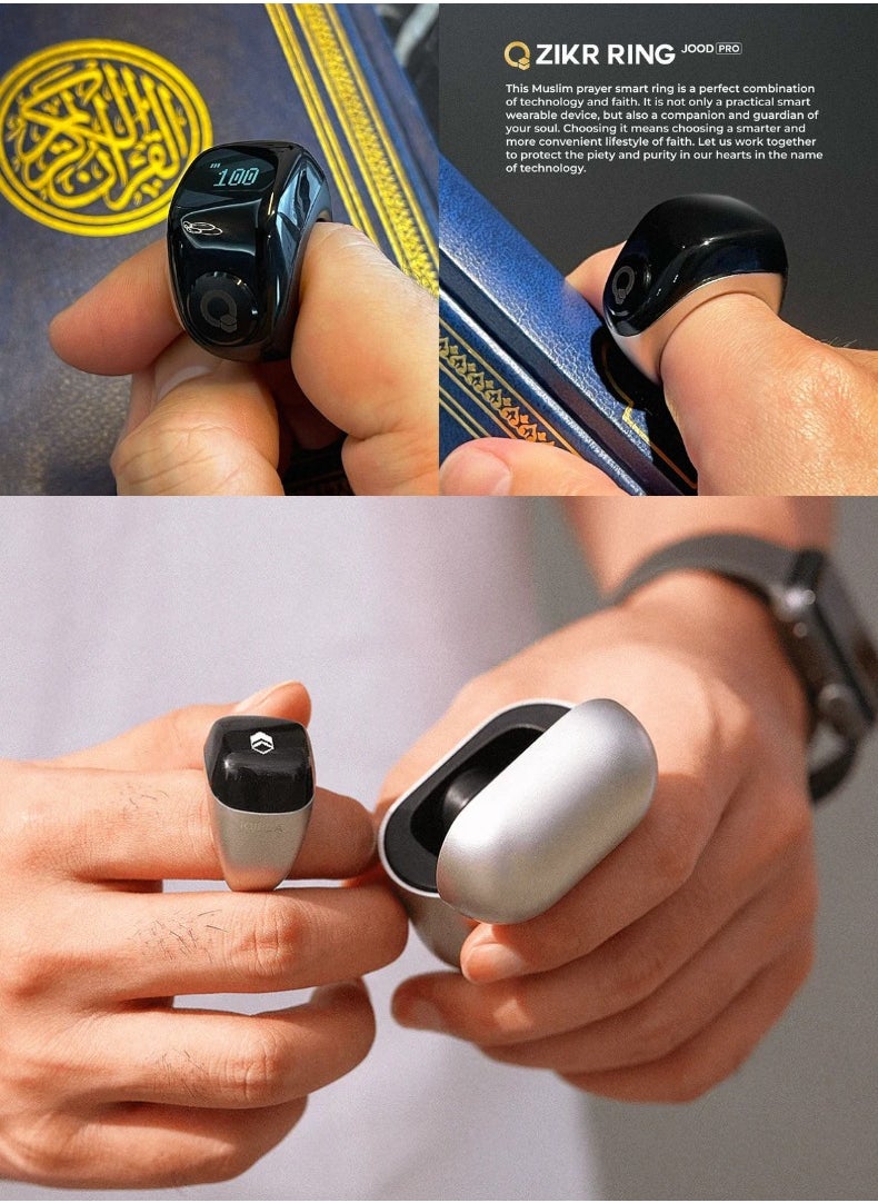 Zikr Ring Jood Pro – Smart Islamic Ring with Prayer Reminders, Tasbih Counter, Fitness Tracker & IP67 Water Resistance | Titanium