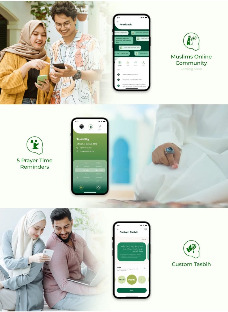 Zikr Ring Jood Pro – Smart Islamic Ring with Prayer Reminders, Tasbih Counter, Fitness Tracker & IP67 Water Resistance | Titanium