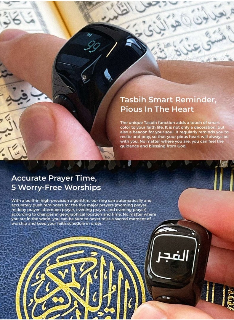 Zikr Ring Jood Pro – Smart Islamic Ring with Prayer Reminders, Tasbih Counter, Fitness Tracker & IP67 Water Resistance | Titanium
