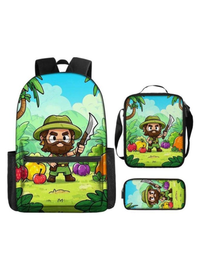 Cartoon three-piece schoolbag with zipper - 168