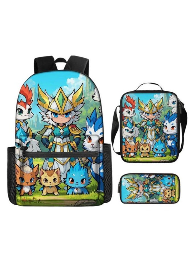 Cartoon three-piece schoolbag with zipper - 827