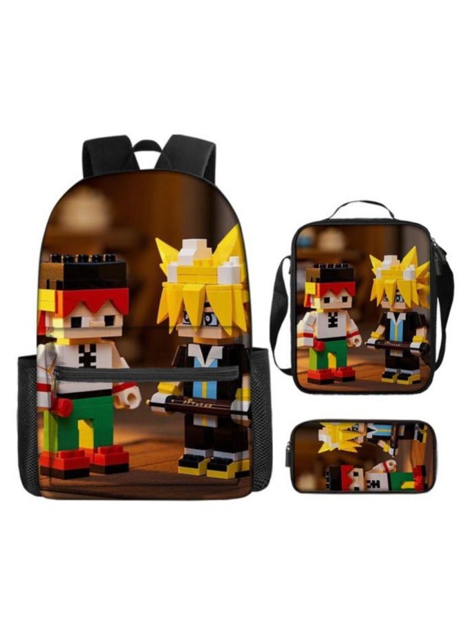 Cartoon three-piece schoolbag with zipper - 962