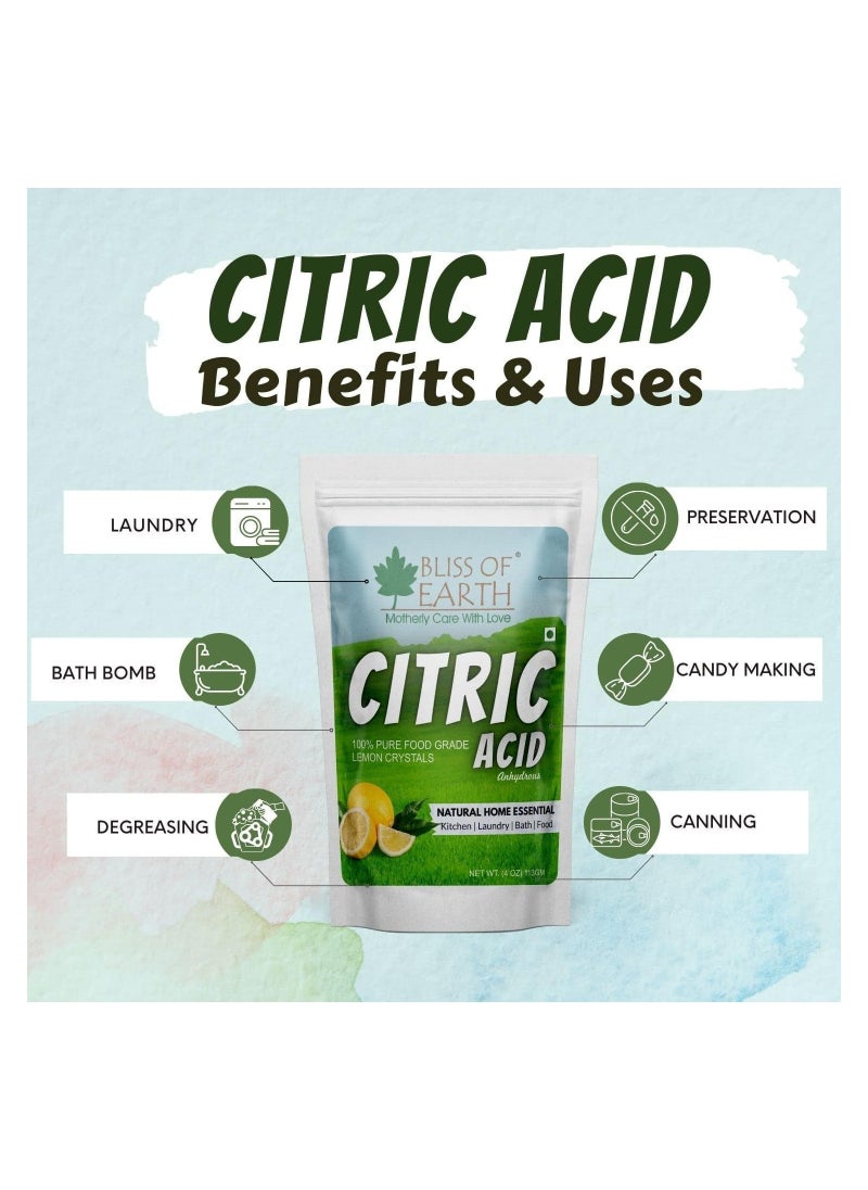 Bliss of Earth 4 oz Anhydrous Citric Acid Powder For Food Bath Bombs Cleaning & Preserving 113GM