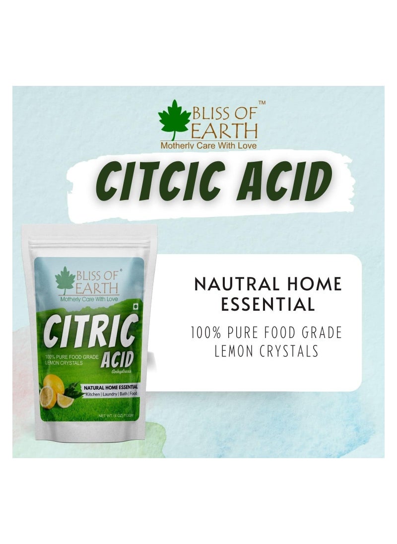Bliss of Earth 4 oz Anhydrous Citric Acid Powder For Food Bath Bombs Cleaning & Preserving 113GM