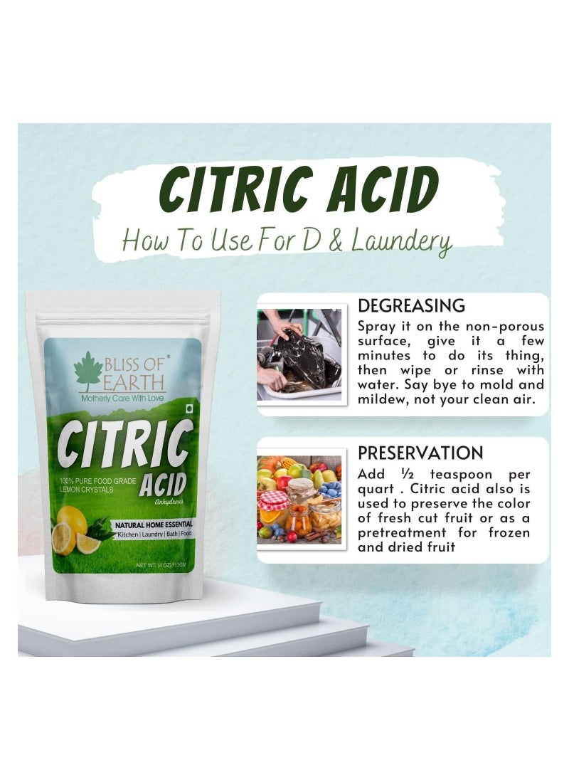 Bliss of Earth 4 oz Anhydrous Citric Acid Powder For Food Bath Bombs Cleaning & Preserving 113GM