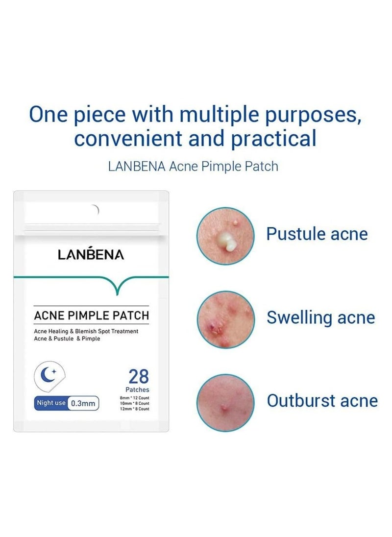 LANBENA Acne Pimple Patches 28 Patches Hydrophilic Acne Patch with Tea Tree Oil, Quick & Easy Acne Spot Treatment Acne Patches (Night use)
