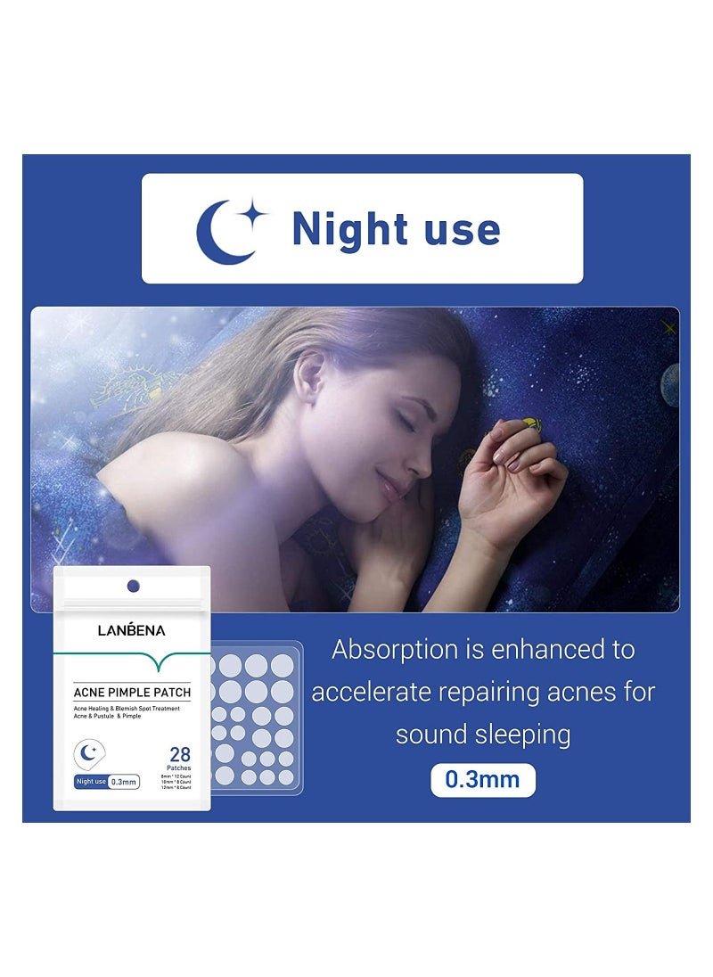 LANBENA Acne Pimple Patches 28 Patches Hydrophilic Acne Patch with Tea Tree Oil, Quick & Easy Acne Spot Treatment Acne Patches (Night use)