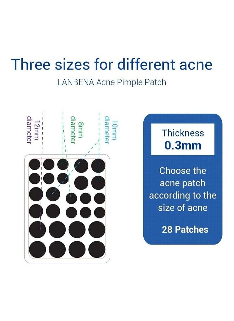 LANBENA Acne Pimple Patches 28 Patches Hydrophilic Acne Patch with Tea Tree Oil, Quick & Easy Acne Spot Treatment Acne Patches (Night use)