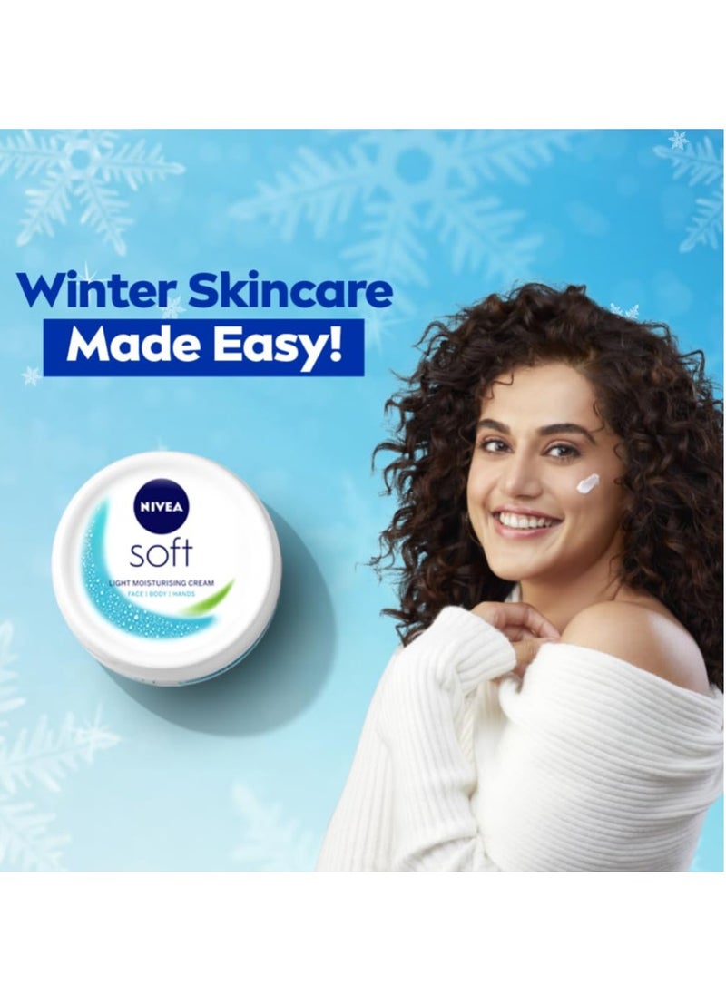 NIVEA Soft Light Moisturizer 300 ml for Face Hand and Body Non-Greasy Cream with Vitamin E and Jojoba Oil for Instant Hydration