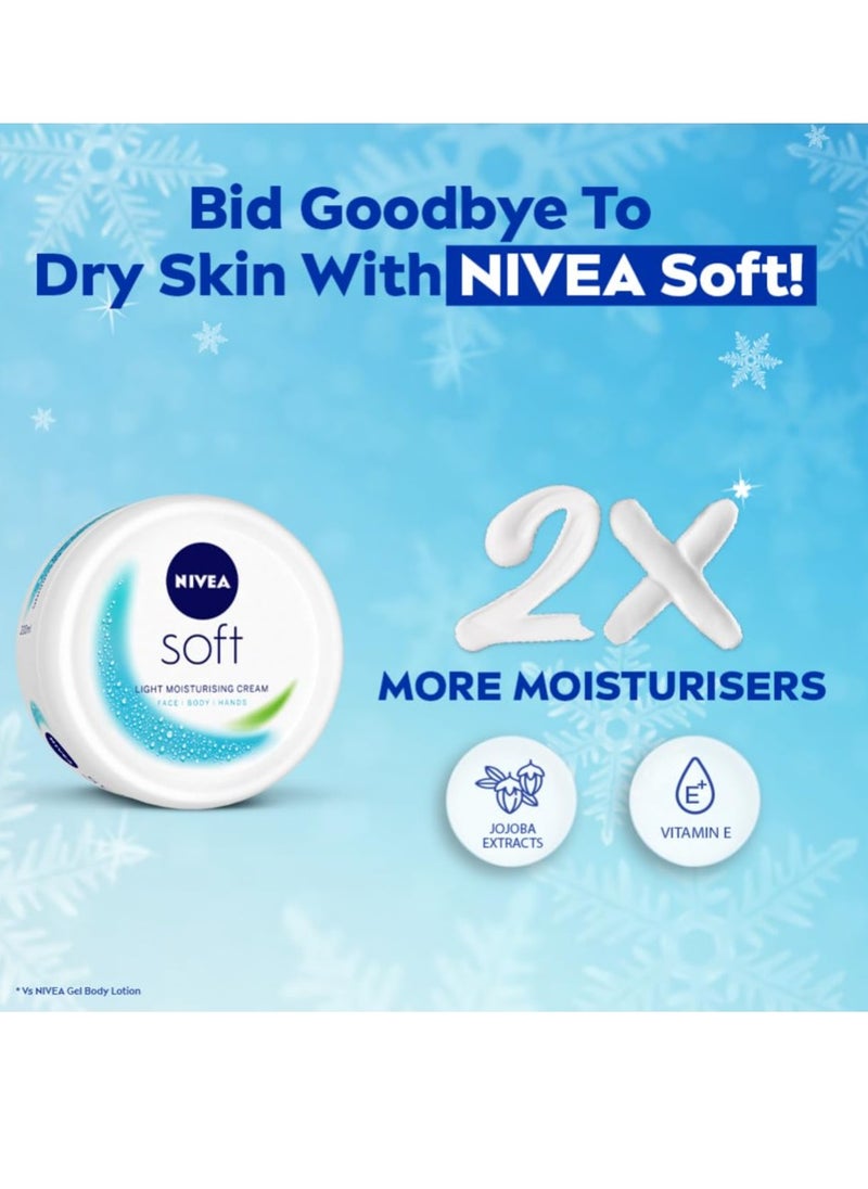 NIVEA Soft Light Moisturizer 300 ml for Face Hand and Body Non-Greasy Cream with Vitamin E and Jojoba Oil for Instant Hydration