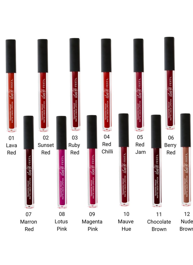 Iba Festa Transfer Proof Matte Liquid Lipstick Shade 02 Sunset Red