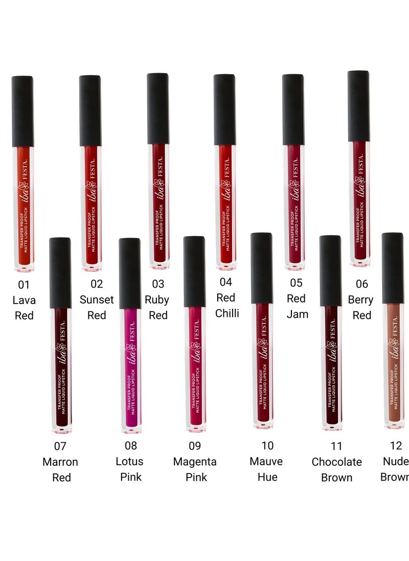 Iba Festa Transfer Proof Matte Liquid Lipstick Shade 01 Lava Red