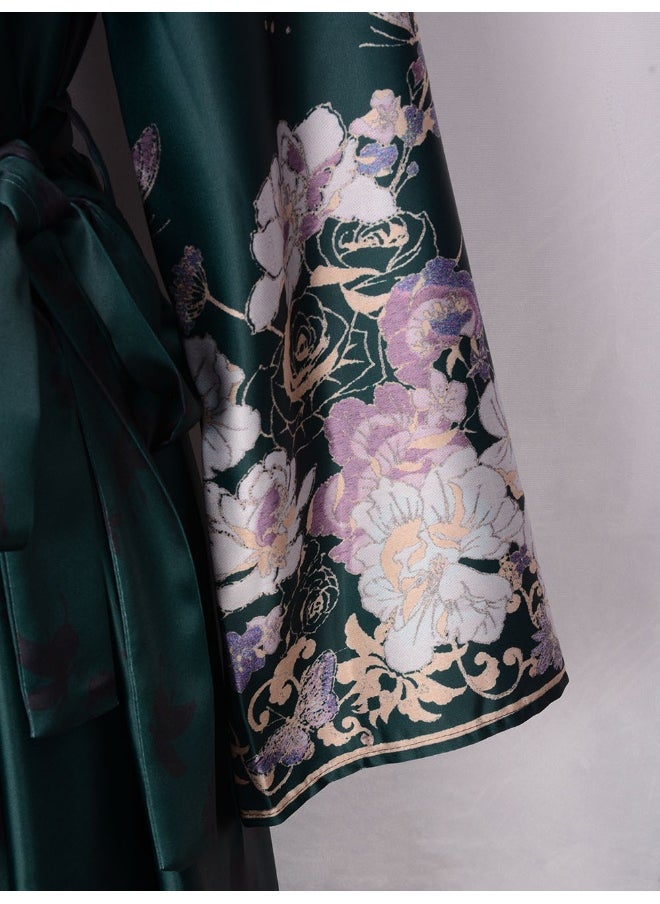 Dark Green Long Sleeve V-Neck Muslim Women's Long Dress Abaya