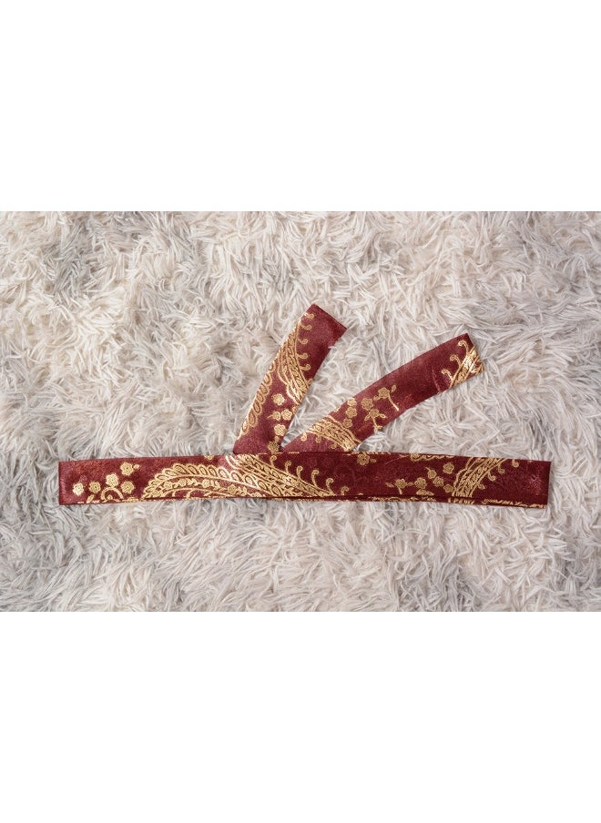 Red Long Sleeve V-Neck Cardigan Muslim Two-Piece Set with Gold Foil Dress Robe