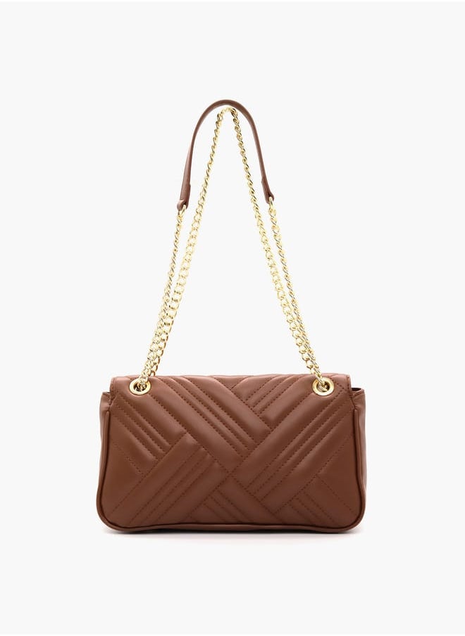 Quilted Crossbody Bag with Chain Strap and Flap Closure