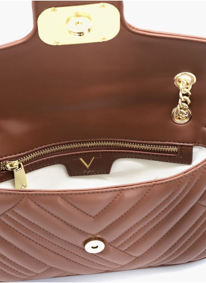 Quilted Crossbody Bag with Chain Strap and Flap Closure