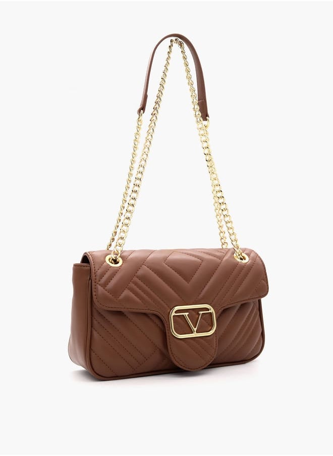Quilted Crossbody Bag with Chain Strap and Flap Closure