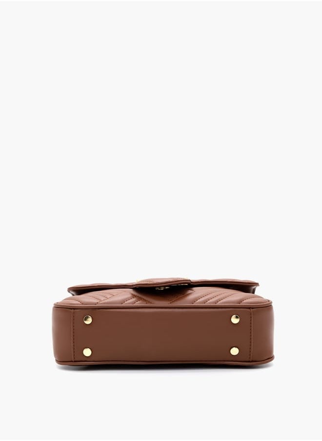 Quilted Crossbody Bag with Chain Strap and Flap Closure