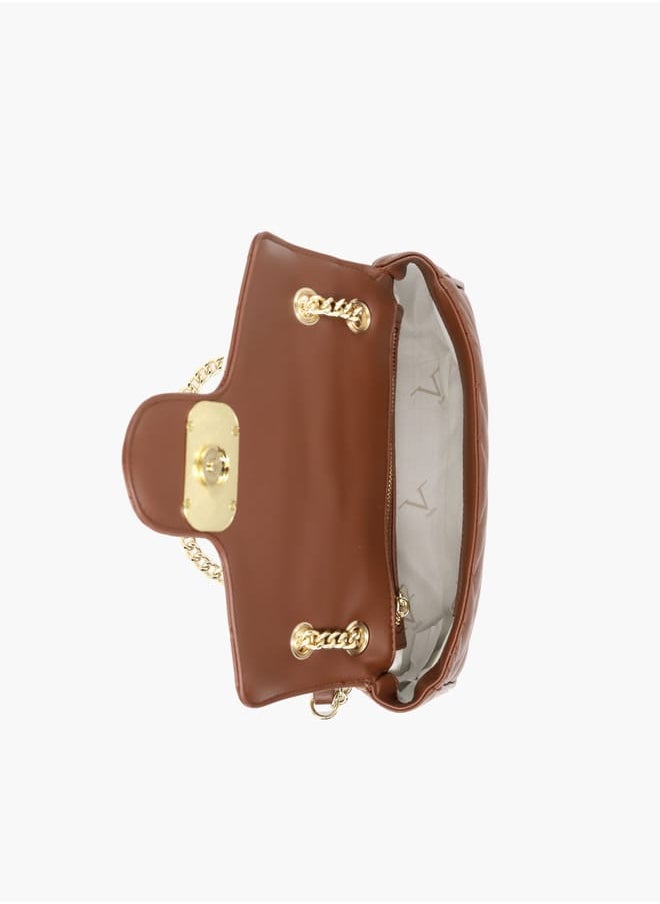 Quilted Crossbody Bag with Chain Strap and Flap Closure