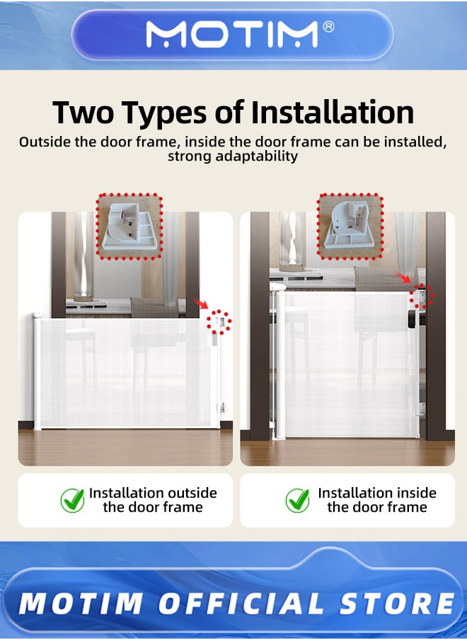 180 * 86CM Retractable Baby Gate Baby Gate for Smooth Wall No Drilling Extra Wide Safety Kids or Pets Gate Extends up to 140/180CM Wide for Stairs & Doorways & Hallways & Indoor & Outdoor