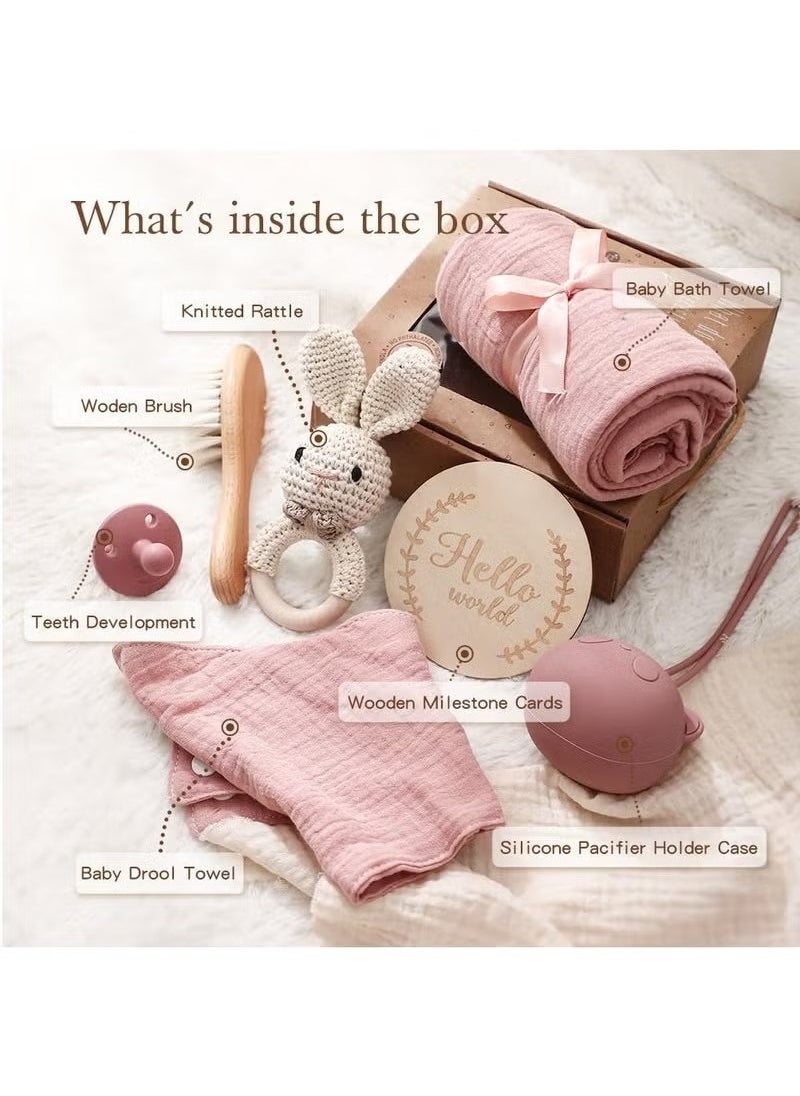 Baby Gift Set for Newborn New Baby Gift Set - Newborn Baby Essentials Baby Bath Set with Baby Blanket Baby Rattle - New Born Baby Girls Gift & Baby Boy Gifts for Baby Shower