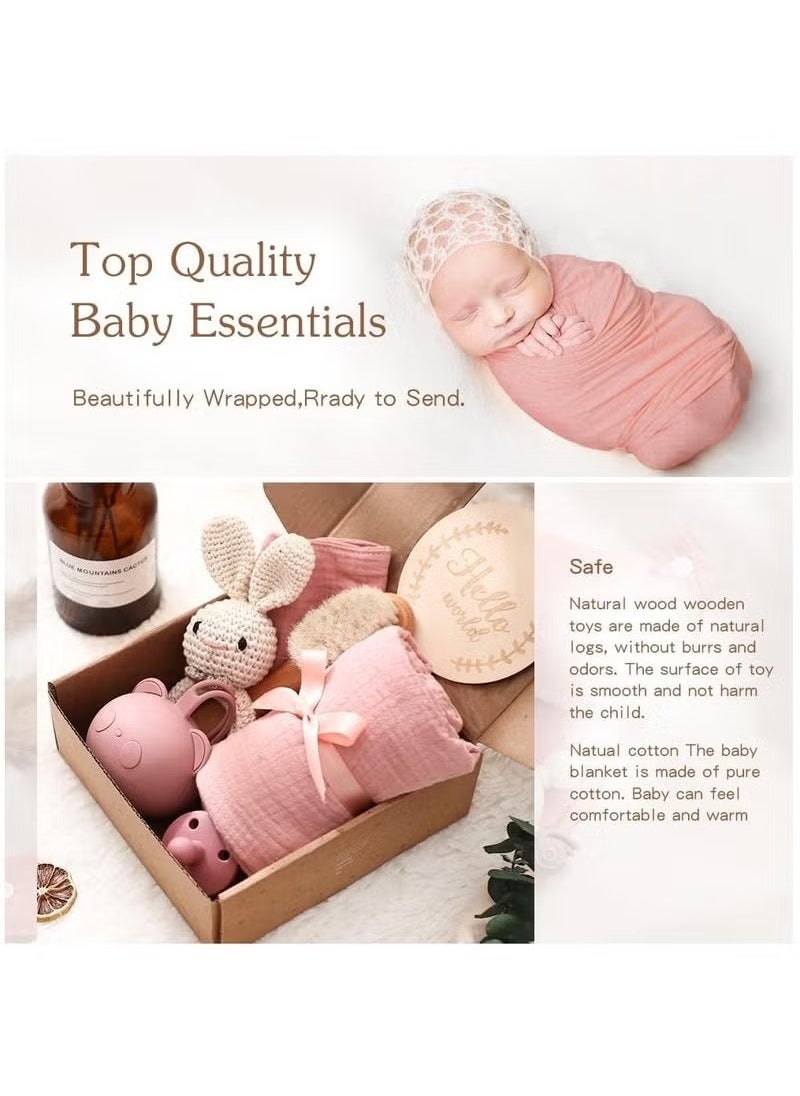 Baby Gift Set for Newborn New Baby Gift Set - Newborn Baby Essentials Baby Bath Set with Baby Blanket Baby Rattle - New Born Baby Girls Gift & Baby Boy Gifts for Baby Shower