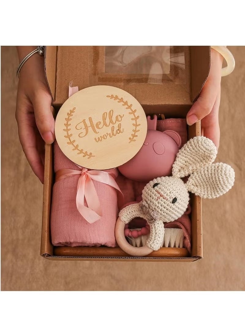 Baby Gift Set for Newborn New Baby Gift Set - Newborn Baby Essentials Baby Bath Set with Baby Blanket Baby Rattle - New Born Baby Girls Gift & Baby Boy Gifts for Baby Shower