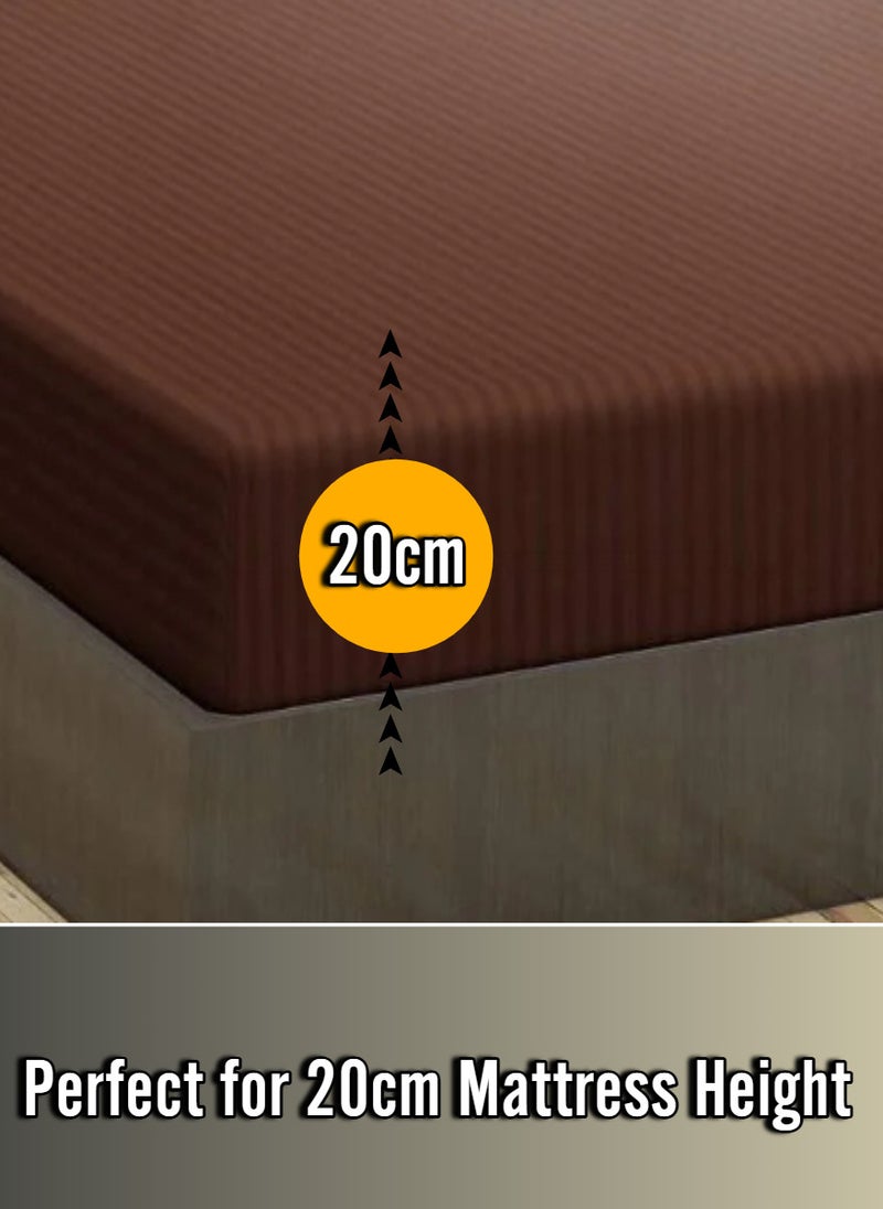 Brown King Size Stripe Deep Pocket Bed Sheet Set Cotton 200x200+20cm