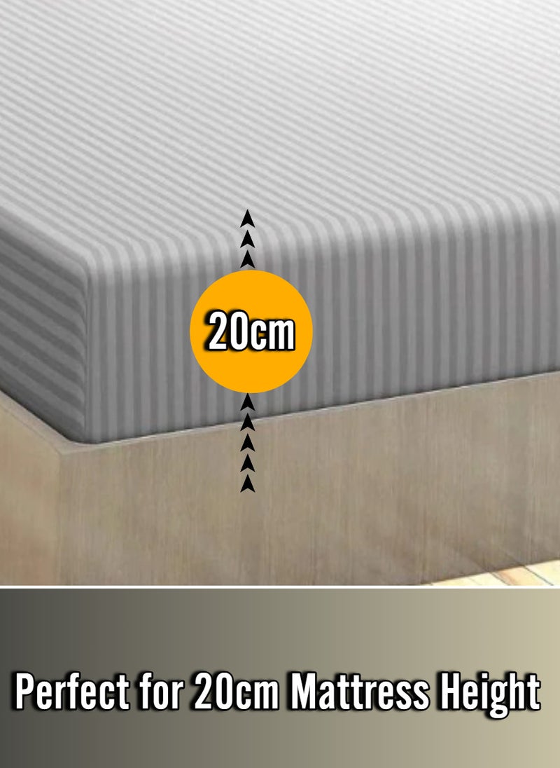 Silver King Size Stripe Bed Sheet Set Cotton 200x200+20cm