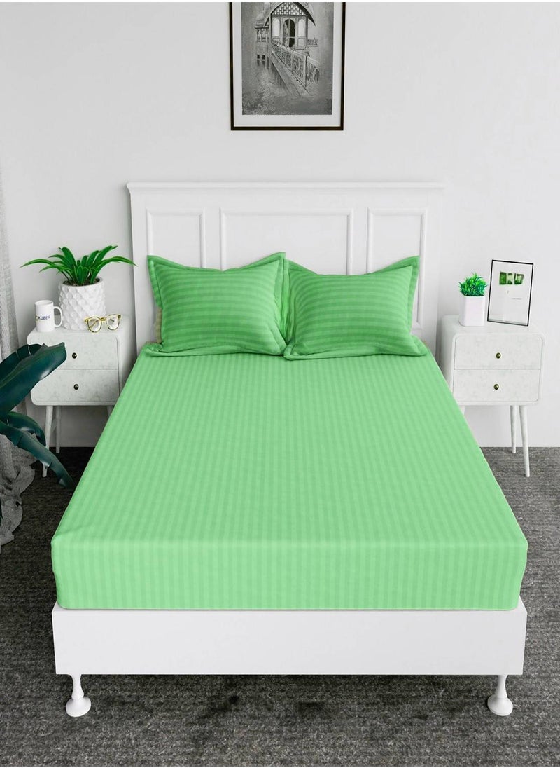 Deep Fitted Elastic Bedsheet Set With Pillow Covers, King/Queen/Double/Single Sizes, Color Green, Depth 30cm