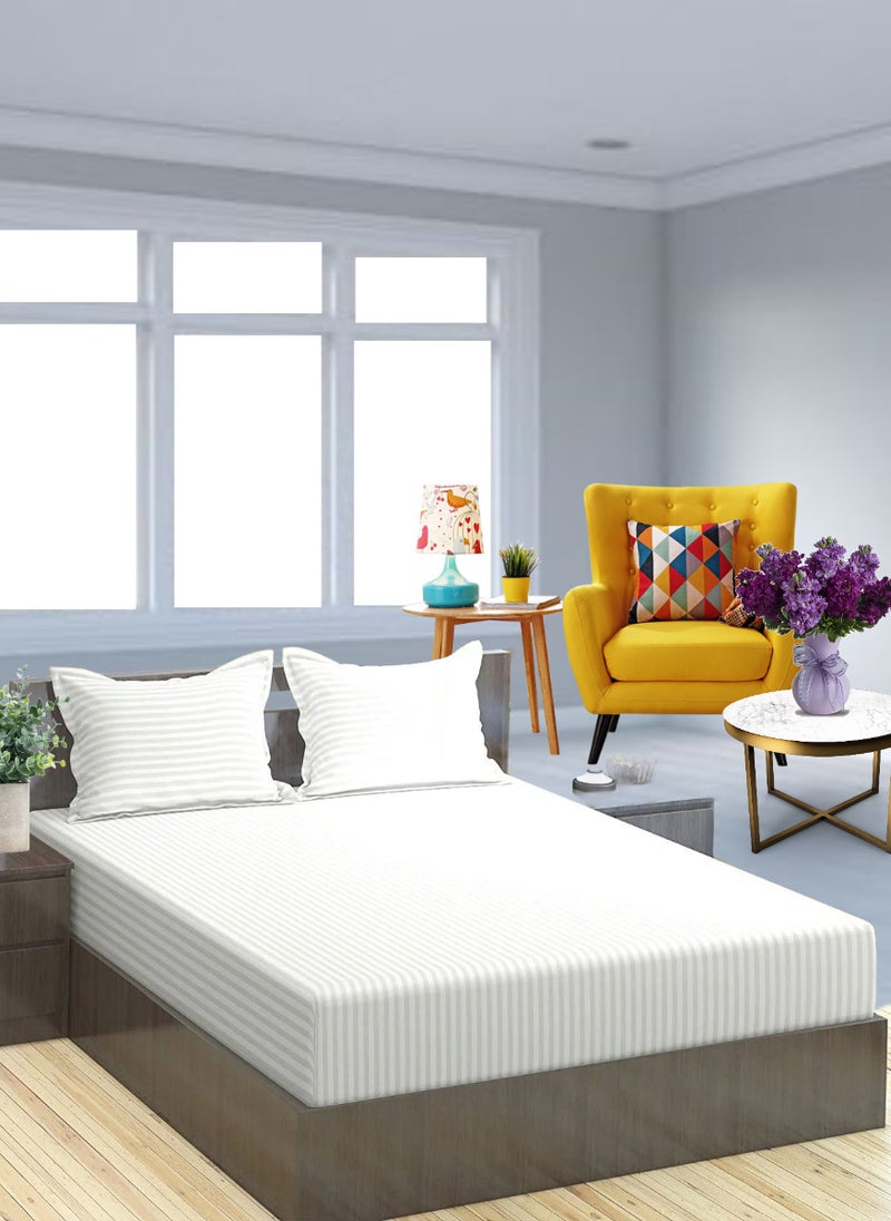 White Striped Sheet Set Deep Pockets Machine Washable Soft Cotton150x200+20cm