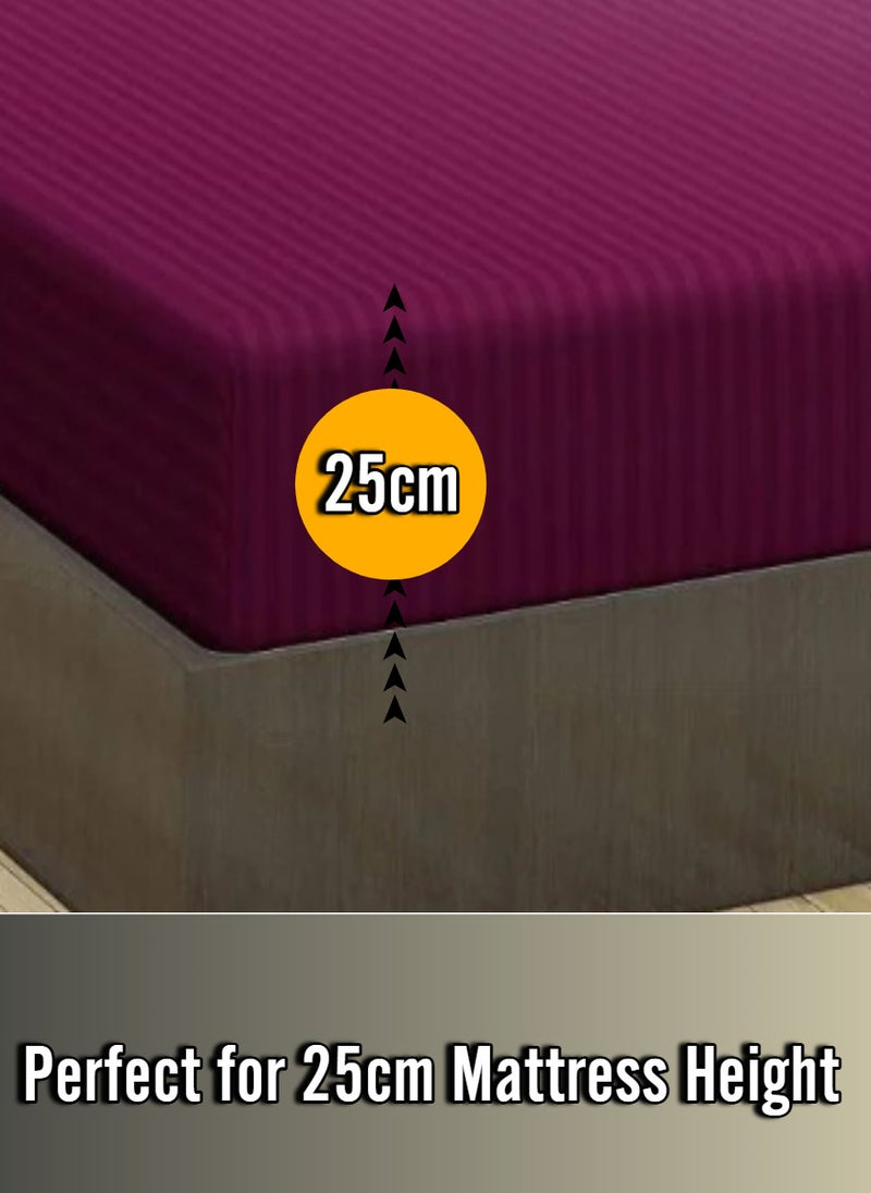 Wine Berry Double Size Striped Bed Sheet Set Cotton 150x200+25cm