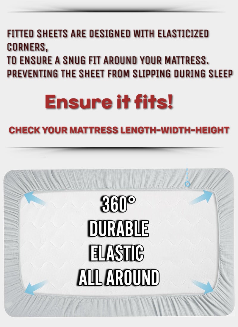 Brown Double Size Stripe Deep Pocket Bed Sheet Set Cotton 150x200+20cm