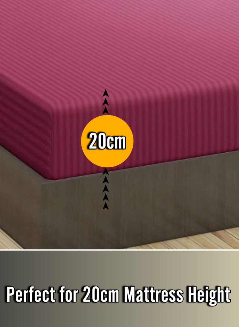 Maroon Striped Bed Sheet Sets Cotton 3 Piece Set Deep Pocket 150x200+20cm