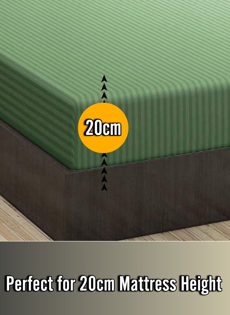 Faded Green Striped Double Size Sheet Set Deep Pockets Machine Washable 150x200+20cm