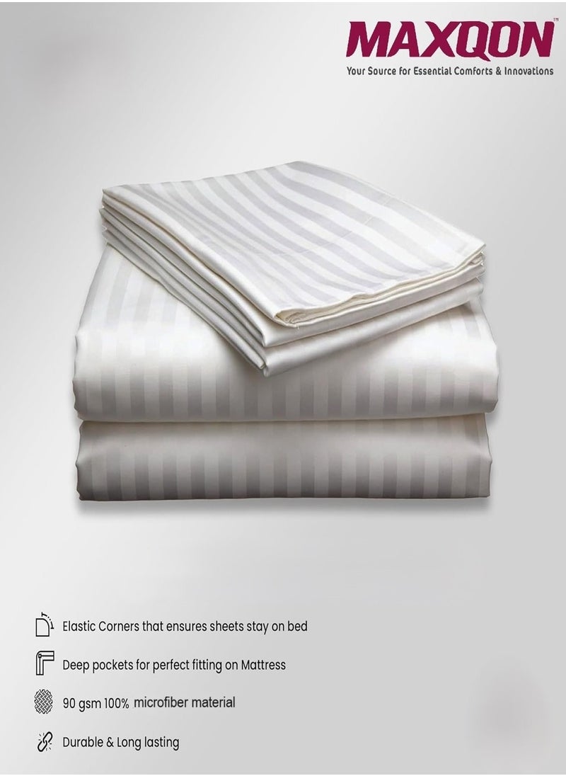 Deep Fitted Elastic Bedsheet Set With Pillow Covers, King/Queen/Double/Single Sizes, Color White, Depth 30cm